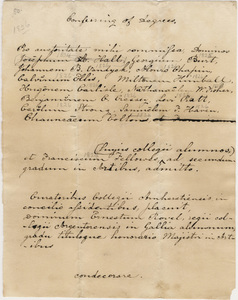 Document regarding the conferral of master's and honorary degrees, 1829