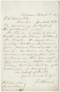 Frederick Alvord letter to William Augustus Stearns, on behalf of Alfred Ely, 1864 March 1