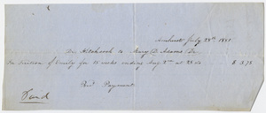 Edward Hitchcock receipt of payment to Mary D. Adams, 1851 July 28
