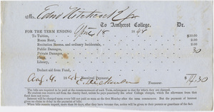 Edward Hitchcock receipt of payment to Amherst College, 1848 August 4
