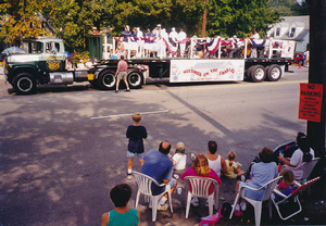 Waltham Historical Society parade float 'Nuttings on the Charles'