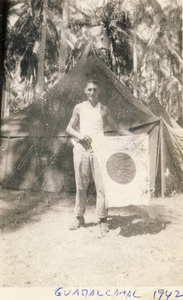 Holding Japanese flag souvenir