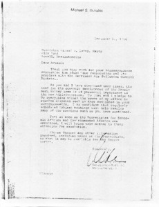 Letter to Armand W. LeMay, Mayor, from Michael S. Dukakis