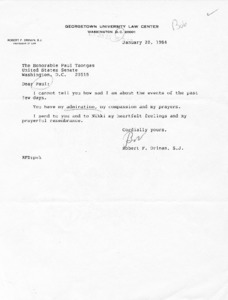 Letter from Robert F. Drinan, S. J. to Paul Tsongas