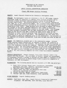 Lowell Historic Preservation Commission, Fiscal 1985 Budget Briefing Statement