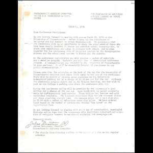 Letter, participants of the conference of religious and lay leaders on school desegregation.