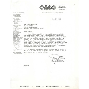 Letter, Chuck McMillan, June 26, 1978.