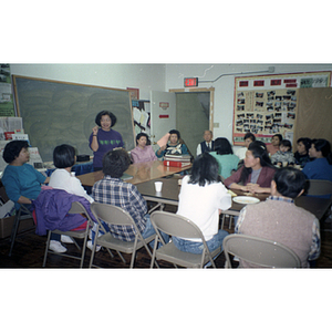 Suzanne Lee speaks to members of the Chinese Progressive Association