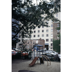 Playground near a parking lot in downtown Boston