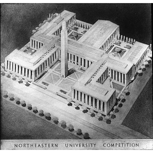 An architectural drawing of Northeastern University's future campus submitted during a competition
