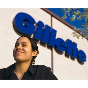 Co-op student poses in front of Gillette headquarters