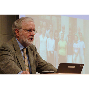 Bill Hancock speaks at the NU Today Cancer Research Panel