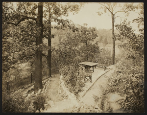 Exterior view of the Dreier House, terrace and path to lower garden, Winchester, Mass., undated