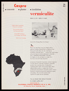 Caspro Vermiculite, manufactured by California Stucco Products of N.E., Inc. 169 Waverley Street, Cambridge, Mass.