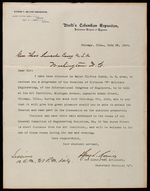 1st. Lieutenant H. L. Harris to Thomas Lincoln Casey, July 20, 1893