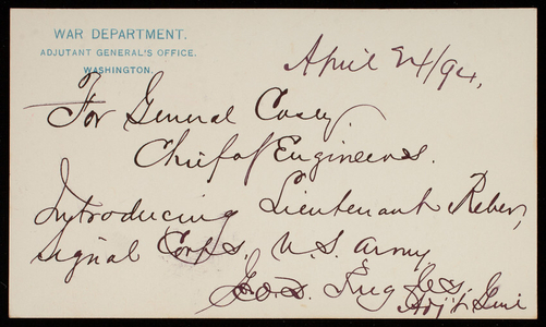 Adjutant General George D. Ruggles to Thomas Lincoln Casey, April 24, 1894
