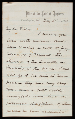 Thomas Lincoln Casey to General Silas Casey, May 22, 1872