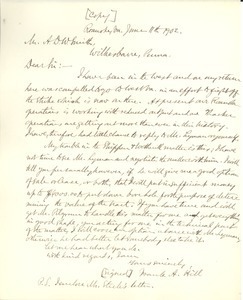 Letter from Frank A. Hill to A. D. W. Smith