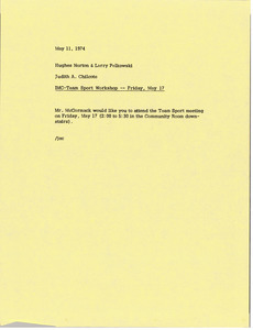 Memorandum from Judy A. Chilcote to Hughes Norton and Larry Pelkowski