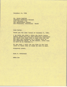 Letter from Mark H. McCormack to Marty Rudolph