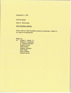 Memorandum from Mark H. McCormack to golf committee