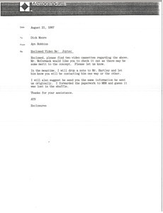 Memorandum from Ayn Robbins to Dick Moore