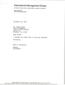 Letter from Mark H. McCormack to Brian Avnet