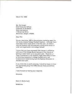Letter from Mark H. McCormack to Phil Knight