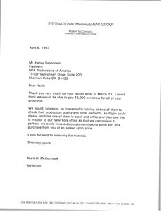 Letter from Mark H. McCormack to Henry Saperstein