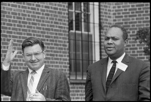 James Farmer (right) and unidentified man at the Youth, Non-Violence, and Social Change conference, Howard University