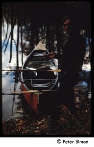 Raymond Mungo with canoe, Tree Frog Farm commune