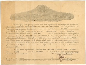 United States Army Warrant promoting Frank F. Newth to Sergeant