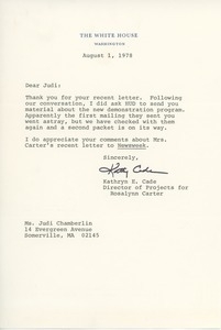 Letter from Kathryn E. Cade to Judi Chamberlin