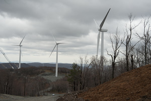 Service road and array of wind turbines, Berkshire Wind Power Project