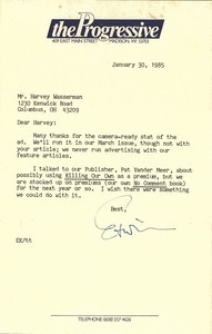 Letter from The Progressive to Harvey Wasserman