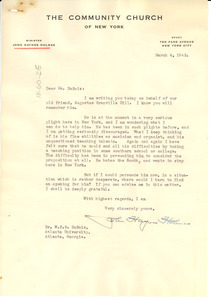 Letter from John Haynes Holmes to W. E. B. Du Bois