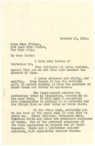 Letter from W. E. B. Du Bois to Gean O'Brien