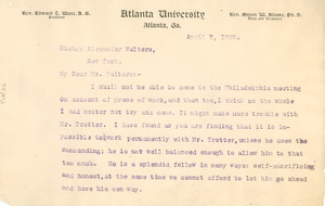 Letter from W. E. B. Du Bois to Alexander Walters