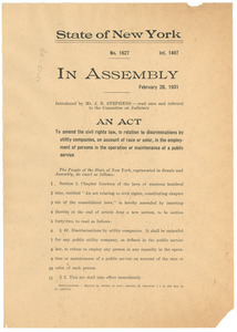 An act to amend the civil rights law, in relation to discriminations by utility companies, on account of race or color, in the employment of persons in the operation or maintenance of a public service
