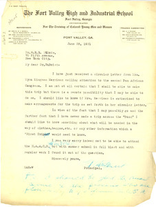 Letter from H. A. Hunt to W. E. B. Du Bois