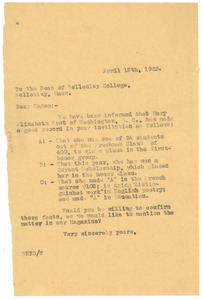 Letter from W. E. B. Du Bois to Wellesley College