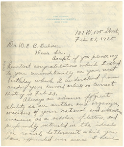 Letter from Earl A. Williams to W. E. B. Du Bois
