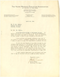 Letter from the YWCA of the City of New York to W. E. B. Du Bois