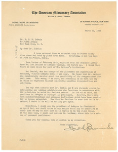 Letter from American Missionary Association to W. E. B. Du Bois