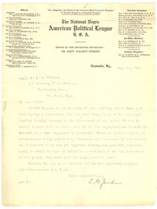Letter from The National Negro American Political League to W. E. B. Du Bois