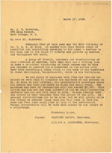 Circular letter from Du Bois Testimonial Committee to J. W. Hudstech