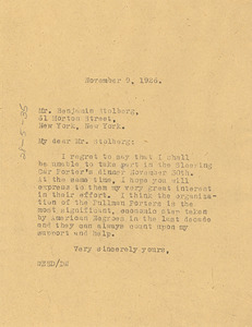 Letter from W. E. B. Du Bois to Benjamin Stolberg