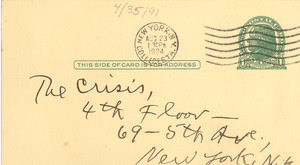 Postcard from William Pickens to Crisis