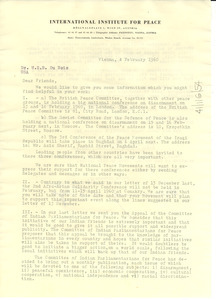 Circular letter from International Institute for Peace to W. E. B. Du Bois