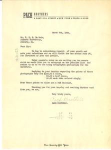 Letter from Pach Brothers to W. E. B. Du Bois